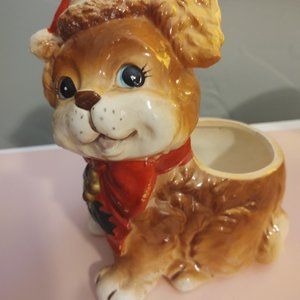Vintage Christmas Puppy Planter INARCO Japan